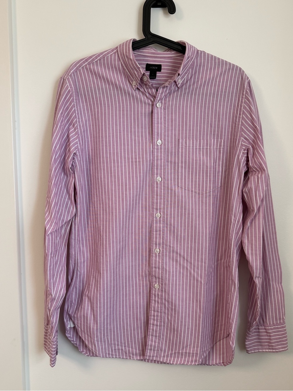 J. Crew Men’s Pink and White Striped Button-Down Shirt